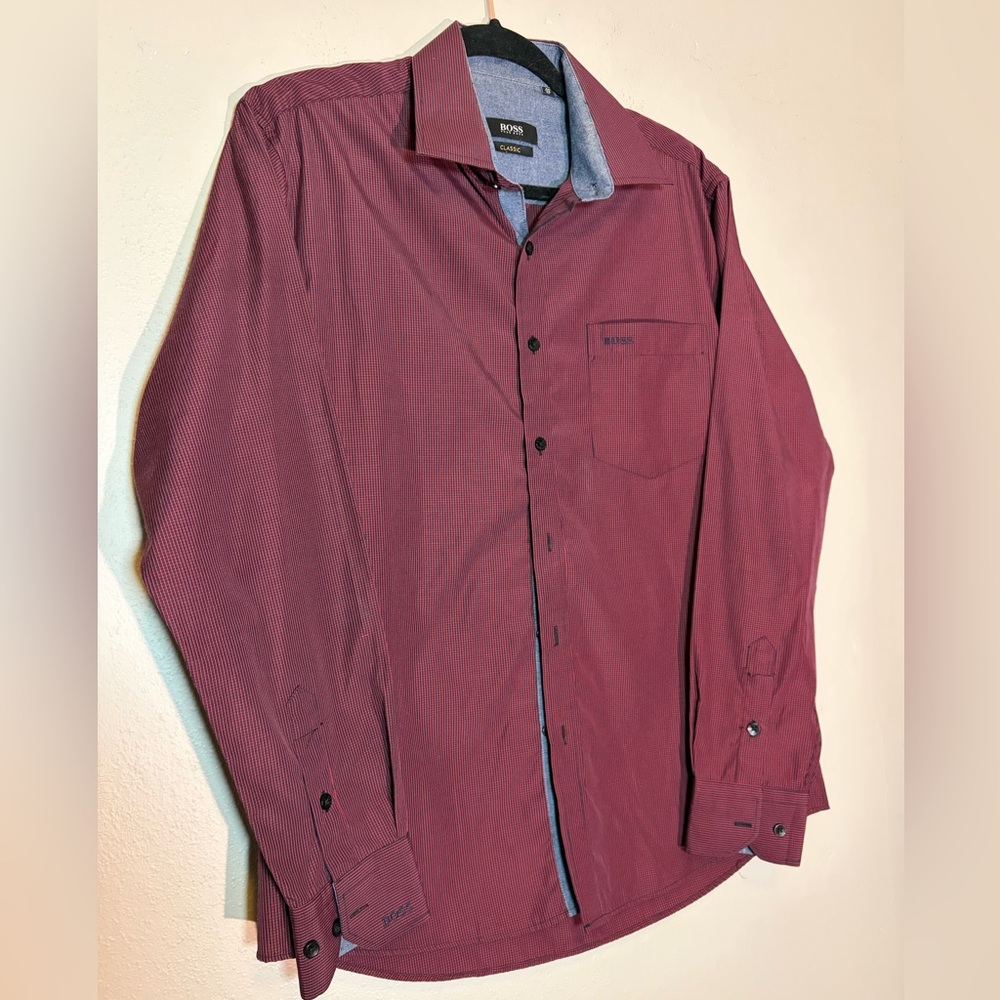 Boss by Hugo Boss, red patterned classic-fit men's shirt, Men's‎ 40 M